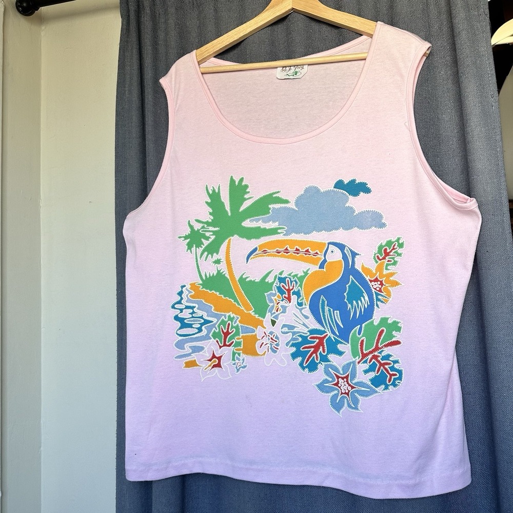 Vintage B.J. Frog Tropical Tank Top ScreenPrint Toucan Single Stitch Rare Men XL